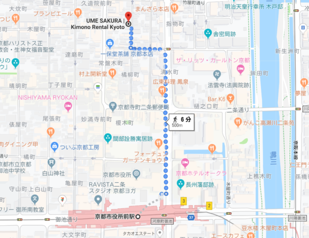 地下鉄駅からのルート(河原町通り)