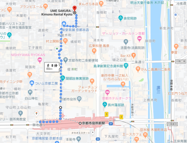 地下鉄駅からのルート(寺町通り)